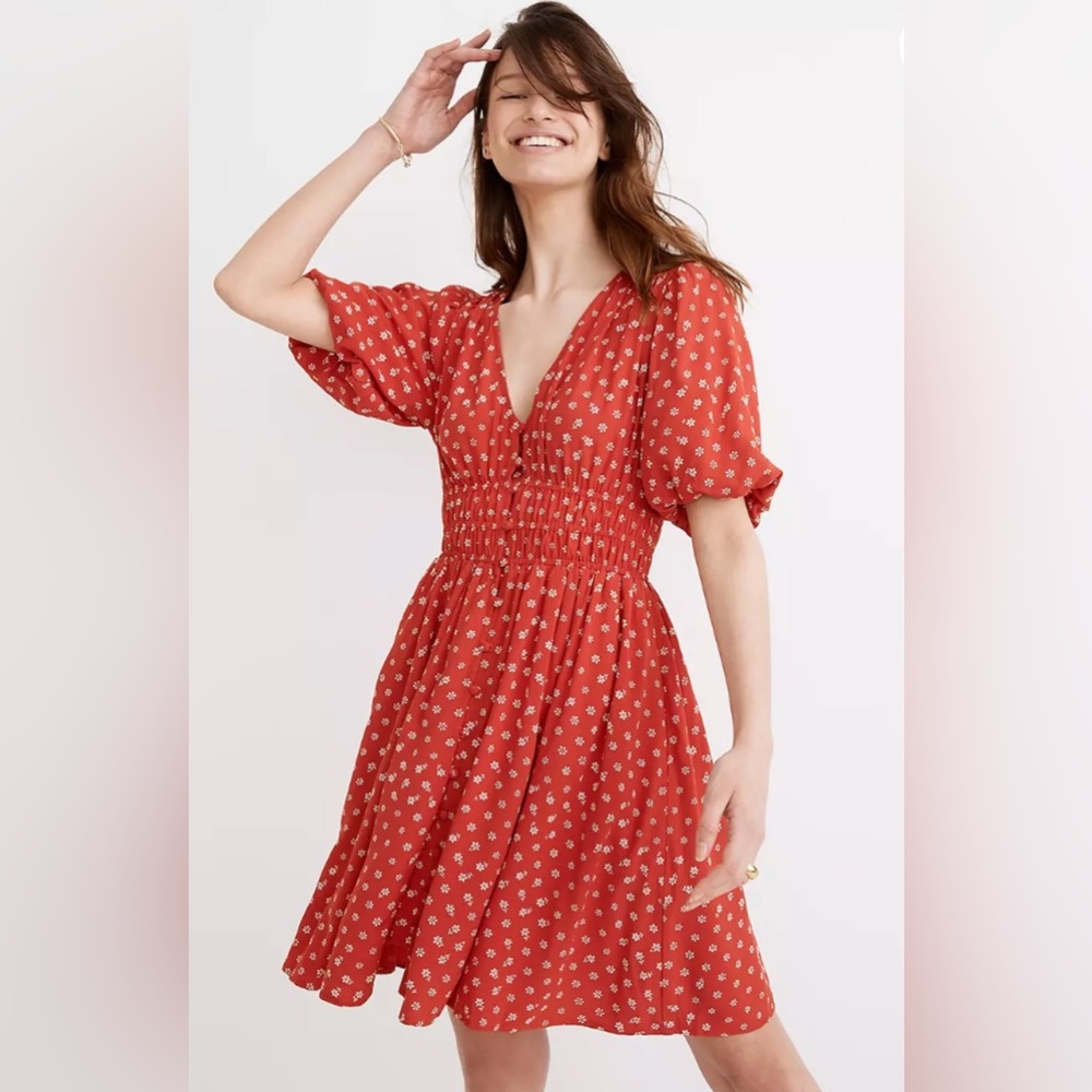 Madewell Sophia Mini Dress in Bandana Red Flower, Size L